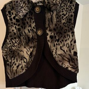 Leopard Print Faux Fur Women's Sweater Vest